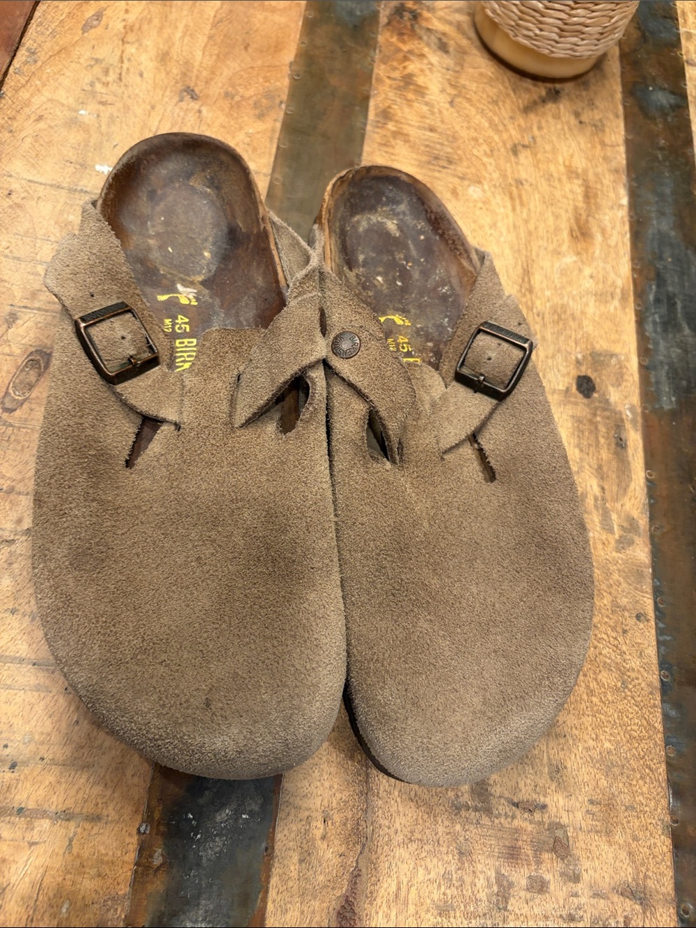 Birkenstock Brown Suede Slip-On Clogs with Buckle size 45 Narrow / US 12
